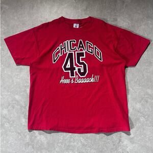 90s Vintage Chicago Bulls Michael Jordan #45 "He's Back" Red T Shirt Size XL